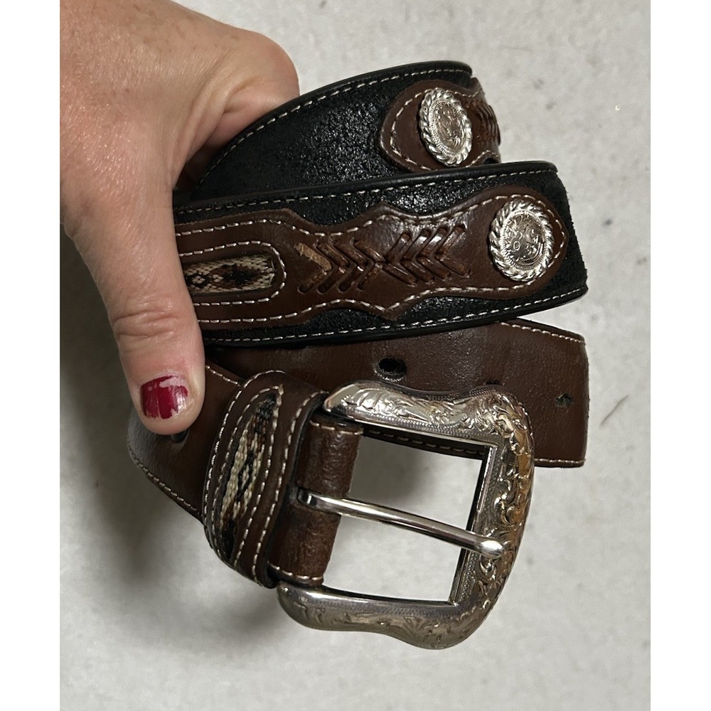 Nocona Belt Co. Western Leather Cowboy Belt Silver Buckle Men's Size 40